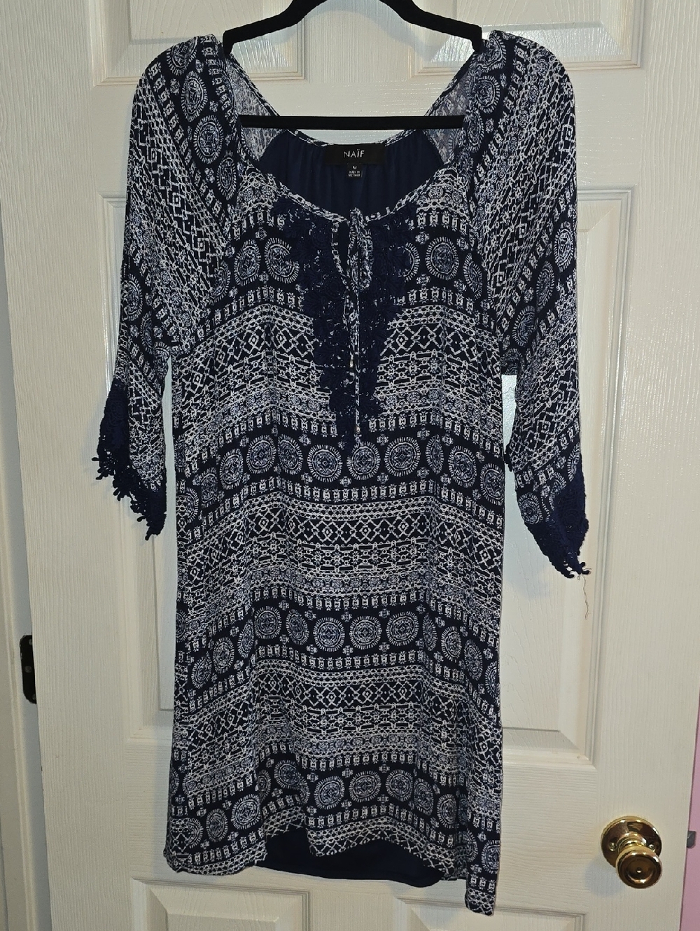NAIF Navy & White Boho Tunic Top‎